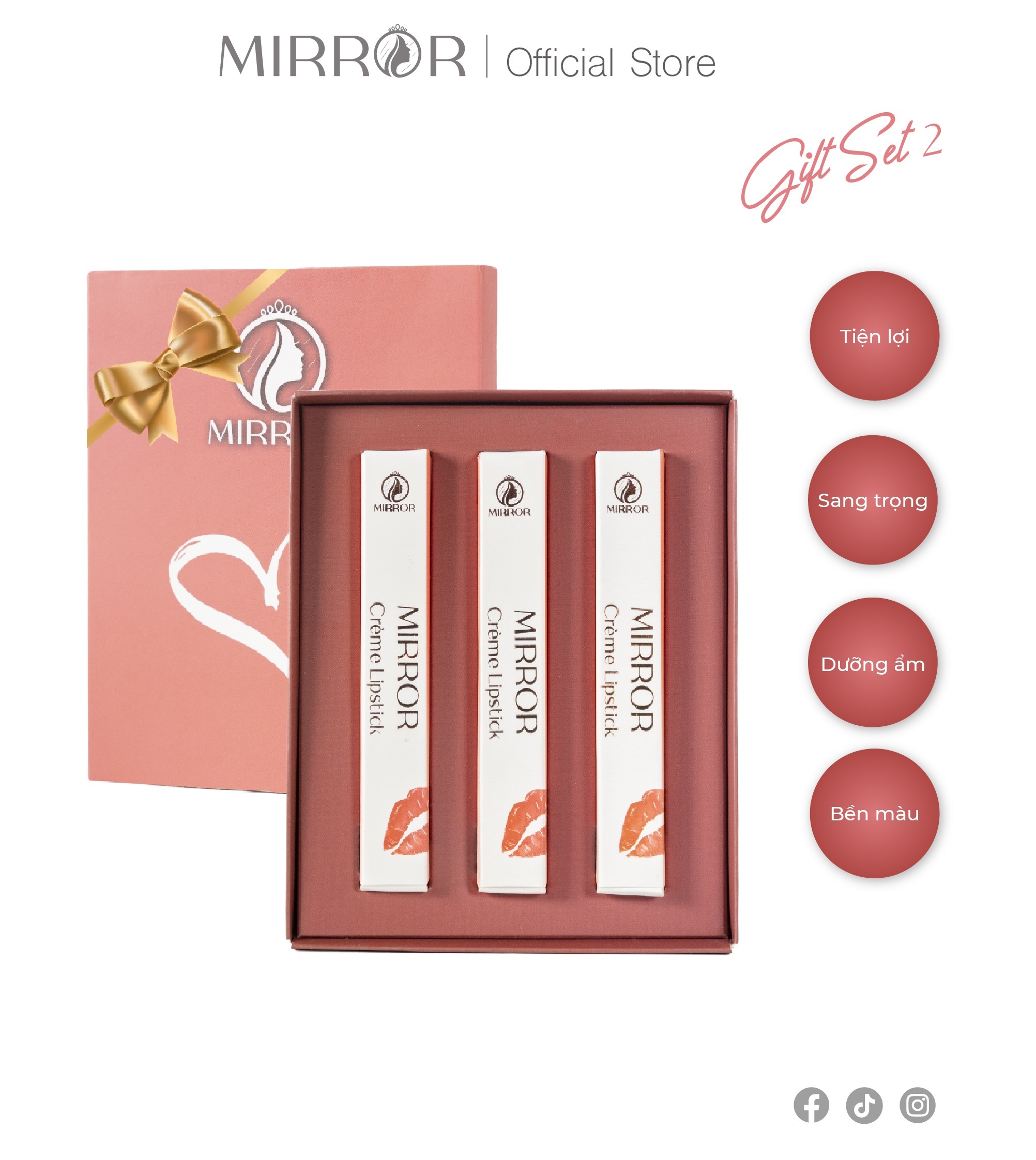 Bộ 3 son kem MIRROR Creme Lipstick (3 son x 2g)