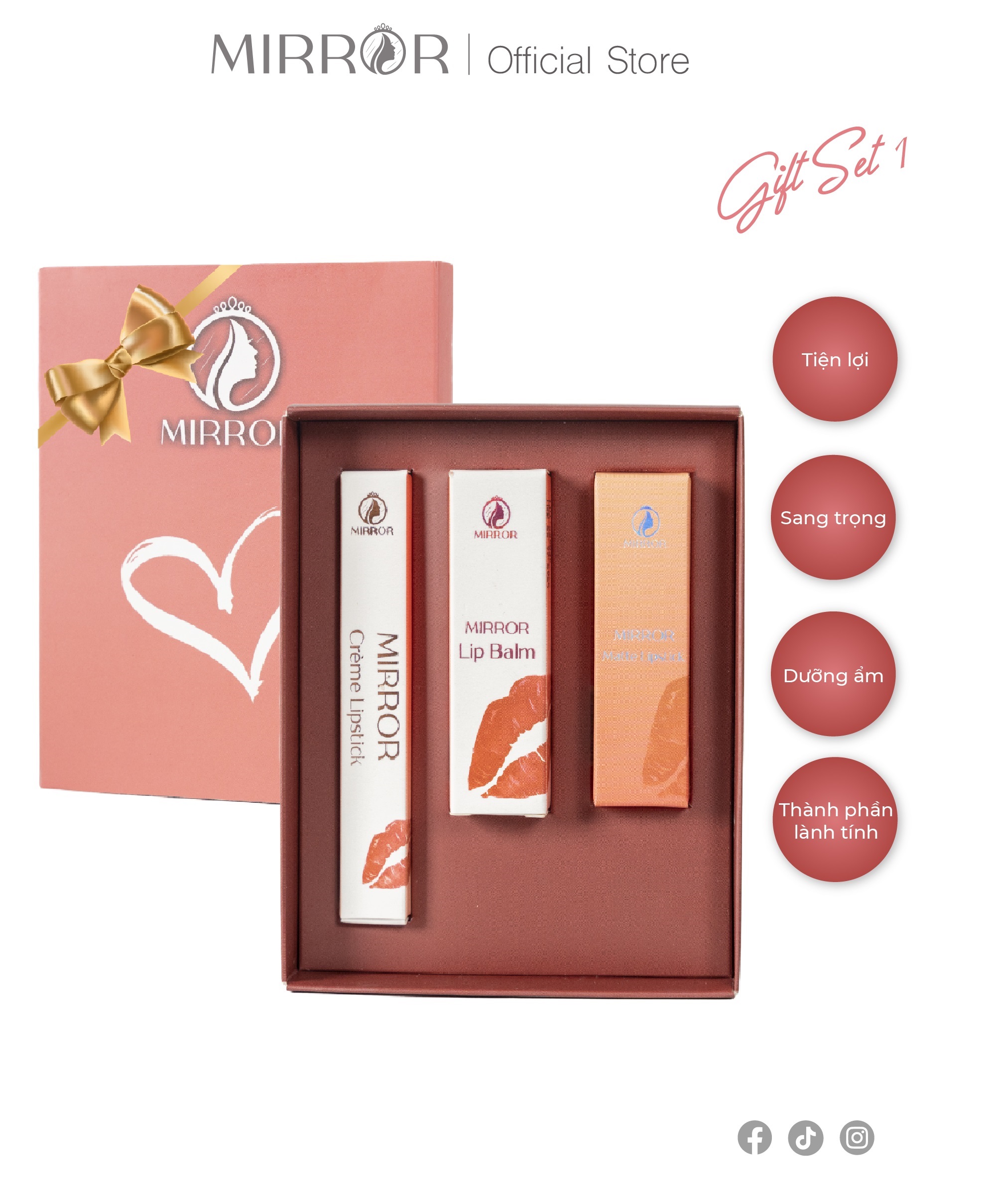 Bộ 3 son môi MIRROR Lipstick (Gồm 1 son kem, 1 son lì và 1 son dưỡng)